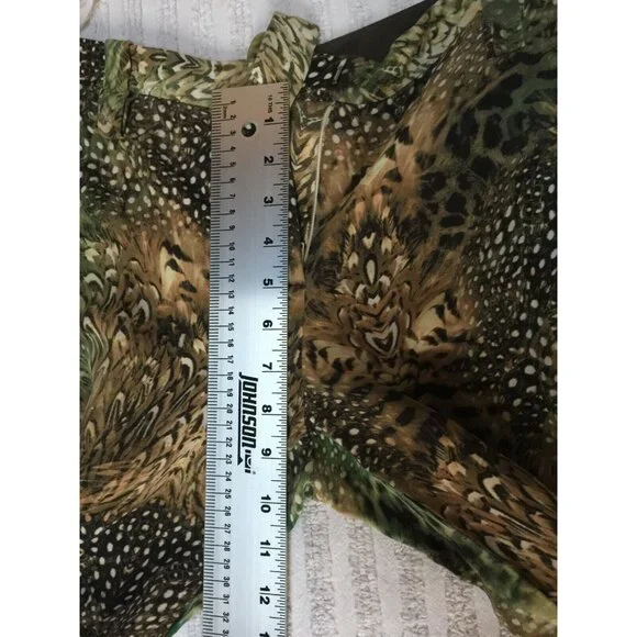 Paige Mid-Rise Women's Size 4 Brown Green Silk Animal Print Straight Leg Pants - Picture 8 of 10